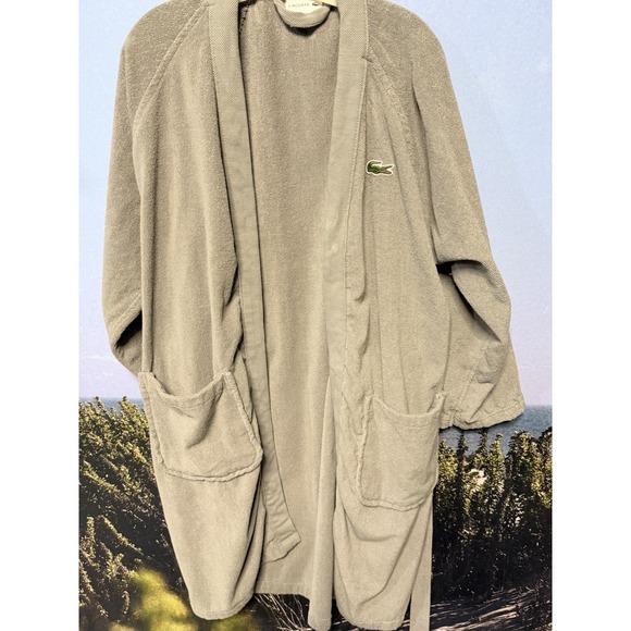 LACOSTE Mens Terry Cotton Bathrobe Light Gray One Size Alligator 🐊 - Picture 2 of 5